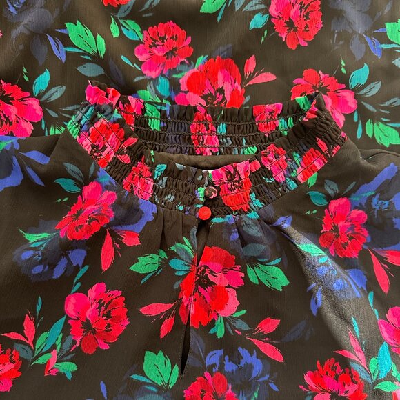 J.Crew Women's Top Medium Black with Floral Design - Picture 5 of 10